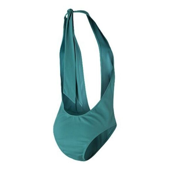 NEW Kendall & Kylie Deep Plunge Halter One Piece Swimsuit in Dusty Jade - Picture 4 of 10